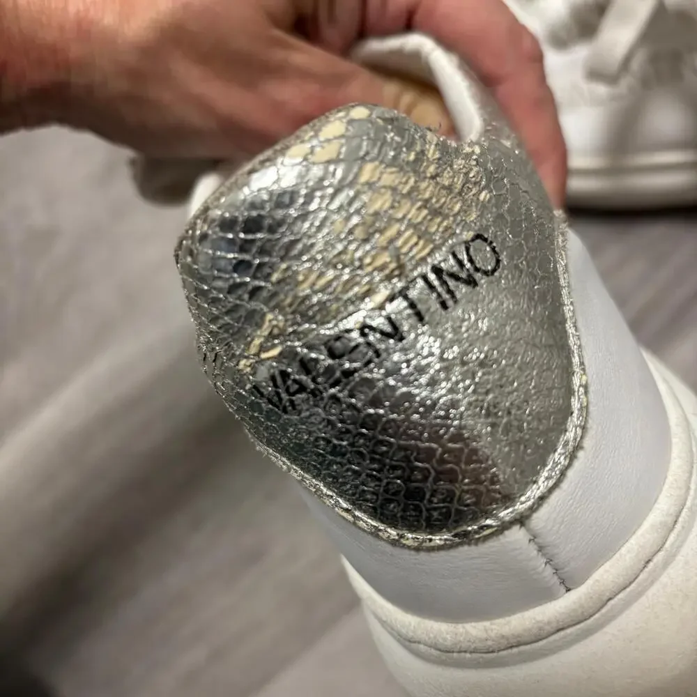 Valentino Fresia Snakeskin Embossed Trim Leather Platform Sneakers Size 8